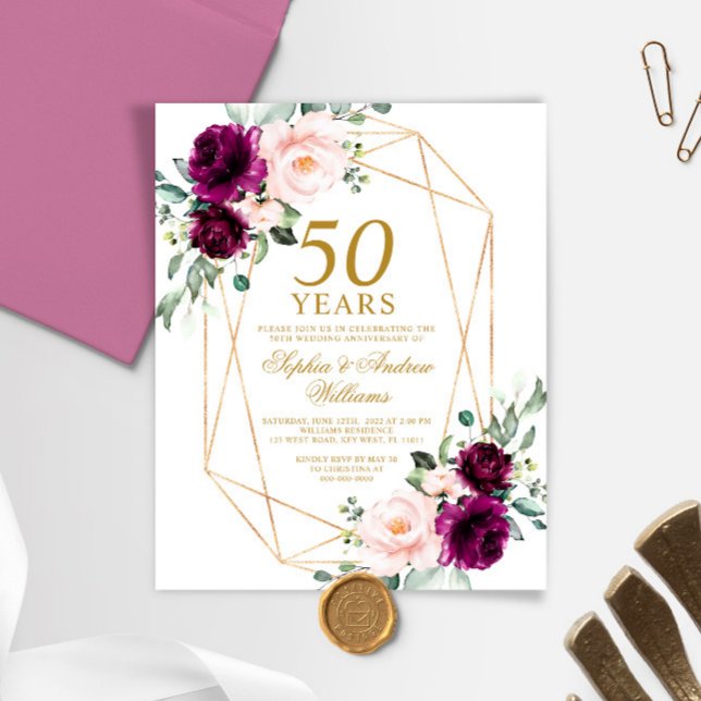 Papier Invitation de l'anniversaire du Mariage purple et  (Créateur téléchargé)