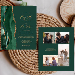 Papier Invitation de mariage 4 photos Budget Émeraude Ver
