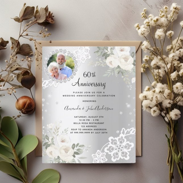 Papier Invitation de mariage 60 ans diamants floraux arge (Créateur téléchargé)