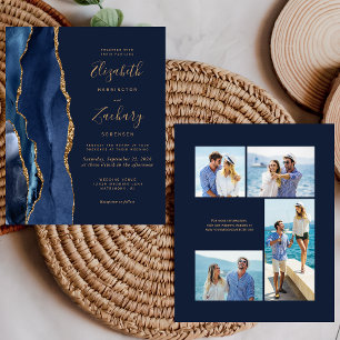 Papier Invitation de mariage à 4 photos Budget Bleu Nuit
