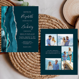 Papier Invitation de mariage à 4 photos Budget Turquoise