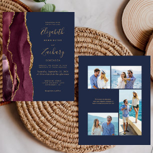 Papier Invitation de mariage à 4 photos Navy Budget Bourg