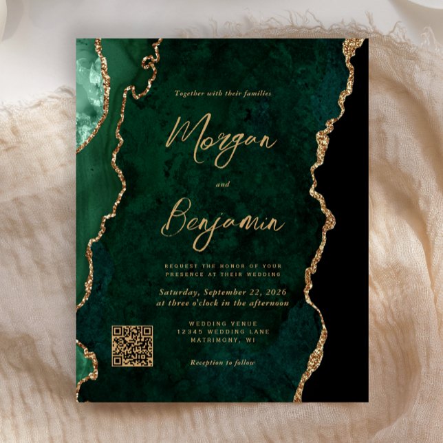 Papier Invitation de mariage à code QR Agate Vert Émeraud (Créateur téléchargé)