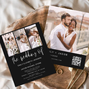Papier Invitation de mariage à code QR noir et blanc à pe