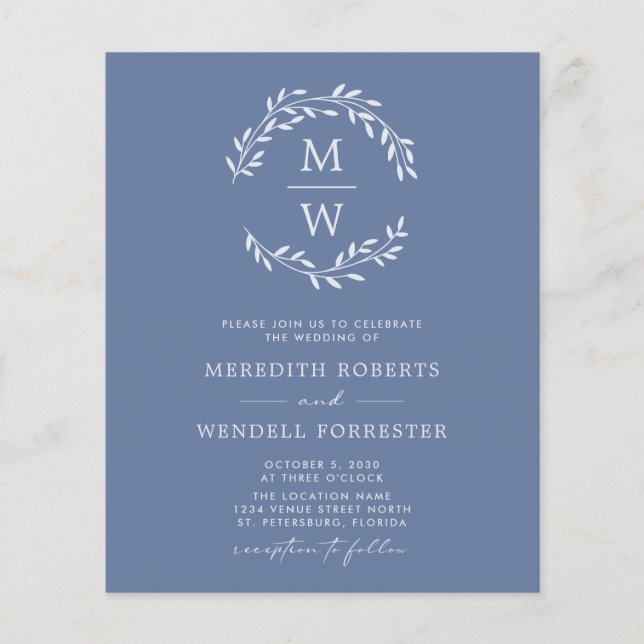 Papier Invitation de mariage à monogramme avec code QR et (Devant)