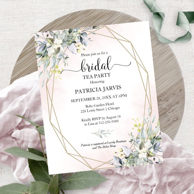 Papier Invitation de mariage à thé au budget Eucalyptus (Créateur téléchargé)