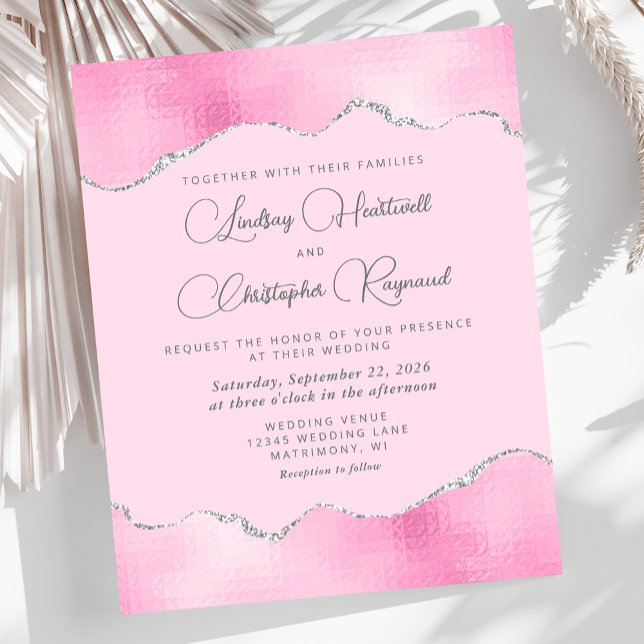 Papier Invitation de mariage argent rose Glam budget (Créateur téléchargé)