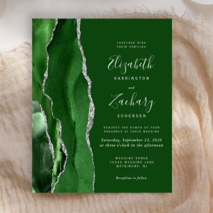 Papier Invitation de mariage argentée à agate verte chass