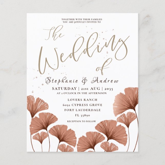 Papier Invitation de mariage au feuillage de terre cuite  (Devant)