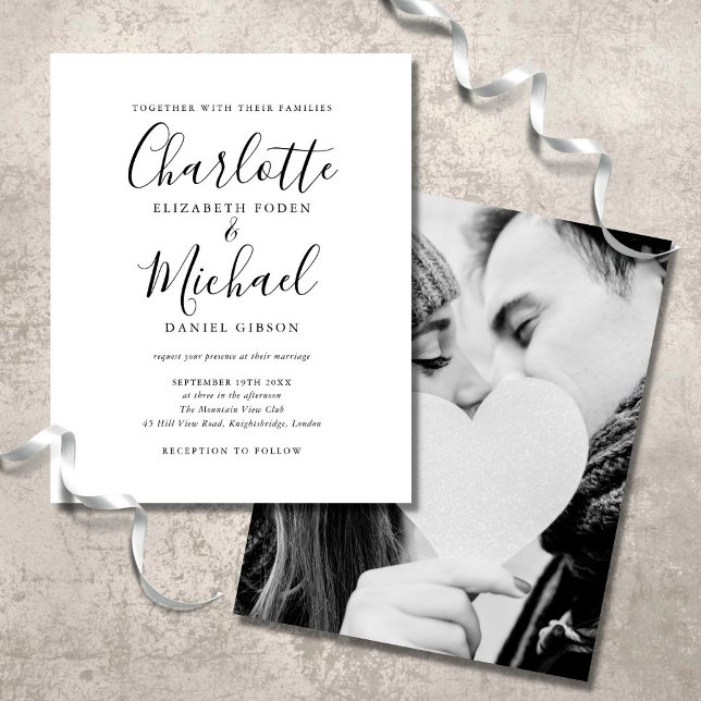 Papier Invitation de mariage avec un script noir et blanc (Créateur téléchargé)