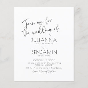 Papier Invitation de mariage blanc noir à script minimal 