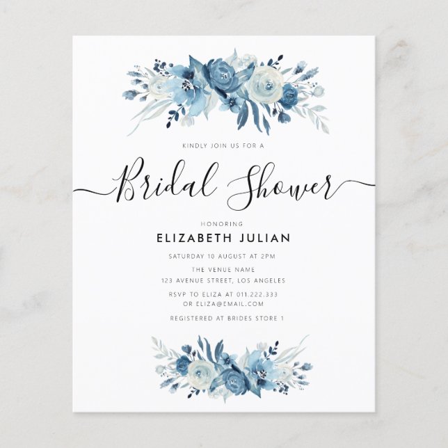 Papier invitation de mariage bleu marine et blanc à motif (Devant)
