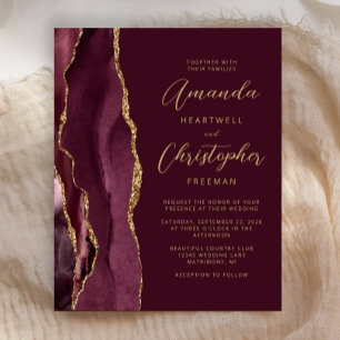 Papier Invitation de mariage Budget Bourgogne Or Agate