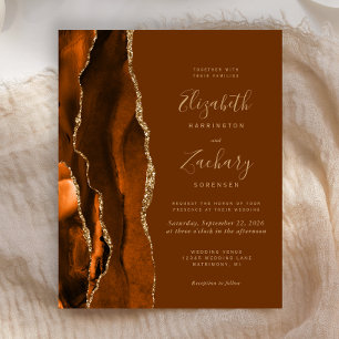Papier Invitation de mariage Budget Orange Gold Brown Aga