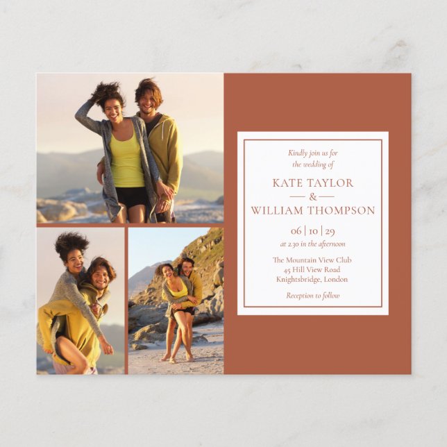 Papier Invitation de mariage Budget Terracotta 4 Photos (Devant)