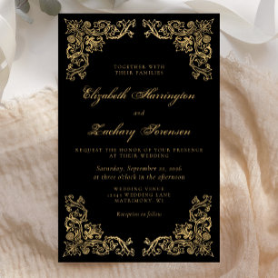 Papier Invitation de mariage Budget Vintage Coins Noir Or