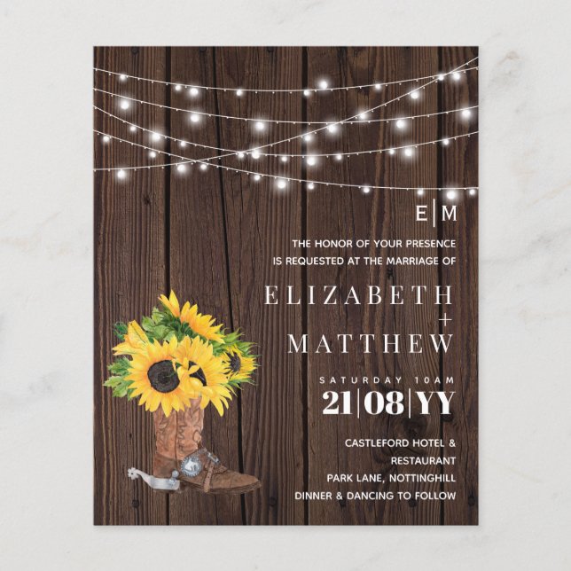 Papier Invitation de mariage champêtre avec tournesols po (Devant)