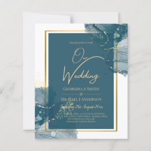 Papier Invitation de mariage chic à l'encre alcoolique bl