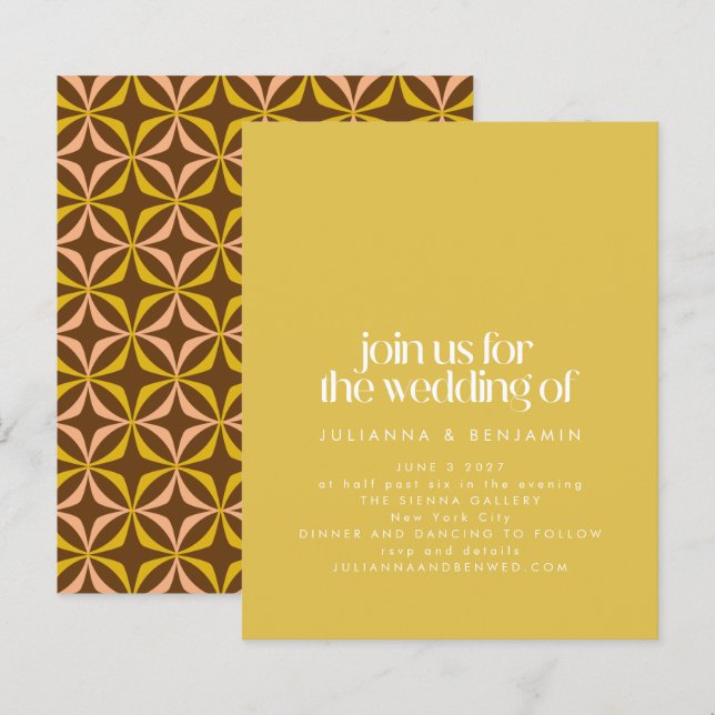 Papier Invitation de mariage chic rétro jaune budget (Devant / Derrière)