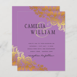 Papier Invitation de mariage classique de dentelle d'or B