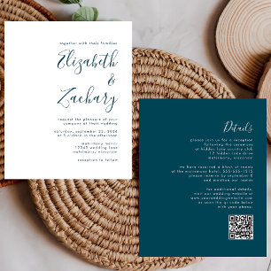 Papier Invitation de mariage de code QR Script bleu Turqu