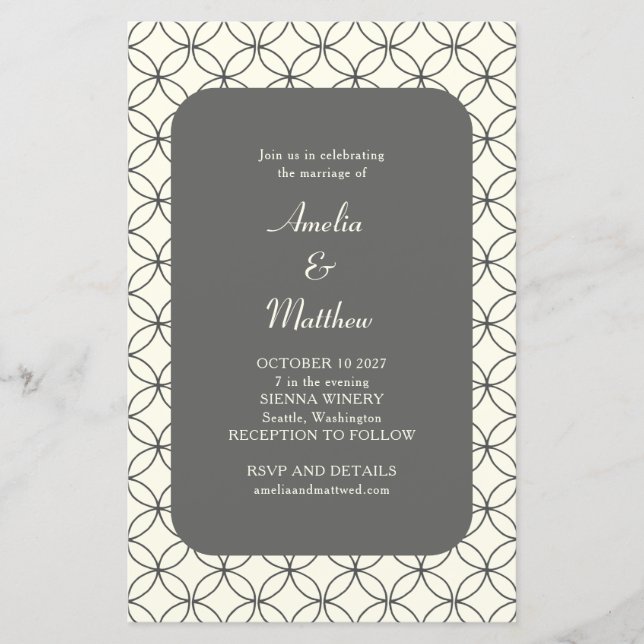 Papier Invitation de mariage de la ligne blanche noire él (Devant)