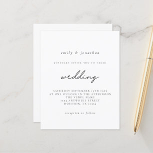 Papier Invitation de mariage de script noir simple Budget
