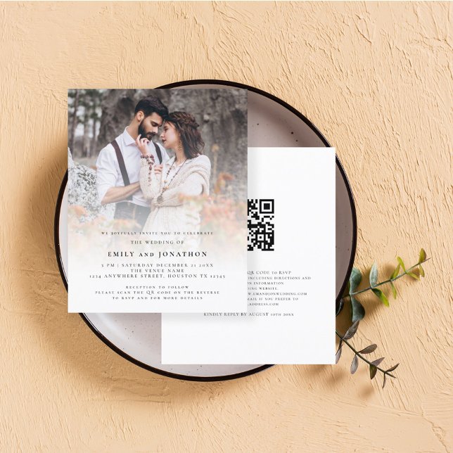 Papier Invitation de mariage de superposition de photo du (Front and back view. Budget price smaller alternative)