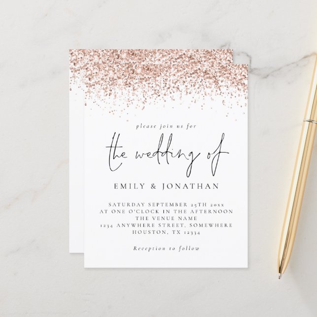 Papier Invitation de mariage du script de Parties scintil (Devant/Arrière en situation)