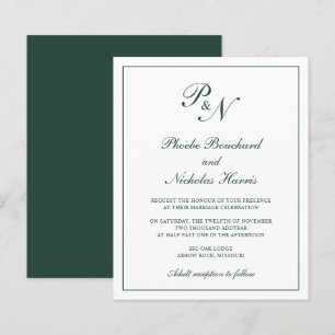 Papier Invitation de mariage élégante classique verte for