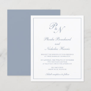 Papier Invitation de mariage élégante et classique bleu p