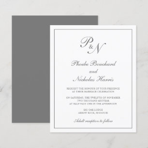 Papier Invitation de mariage élégante et économique grise