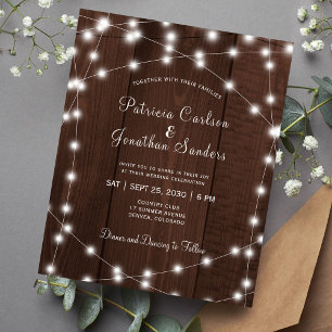 Papier Invitation de mariage en bois avec lumières rustiq