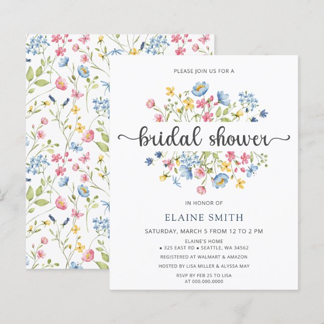 Papier Invitation de mariage floral à fleurs sauvages de  (Devant / Derrière)