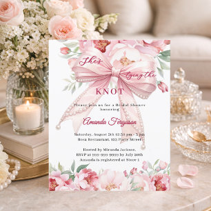 Papier Invitation de mariage floral à perles avec nœud ro