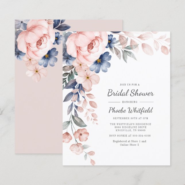 Papier Invitation de mariage floral rose à petit prix (Devant / Derrière)