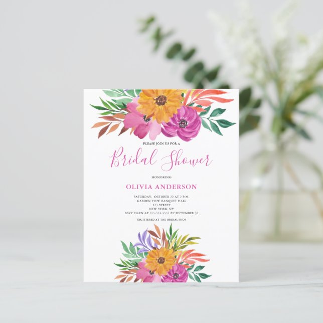 Papier Invitation de mariage floral rose budget (Debout devant)
