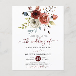 Papier Invitation de mariage florale aquarelle automne bu