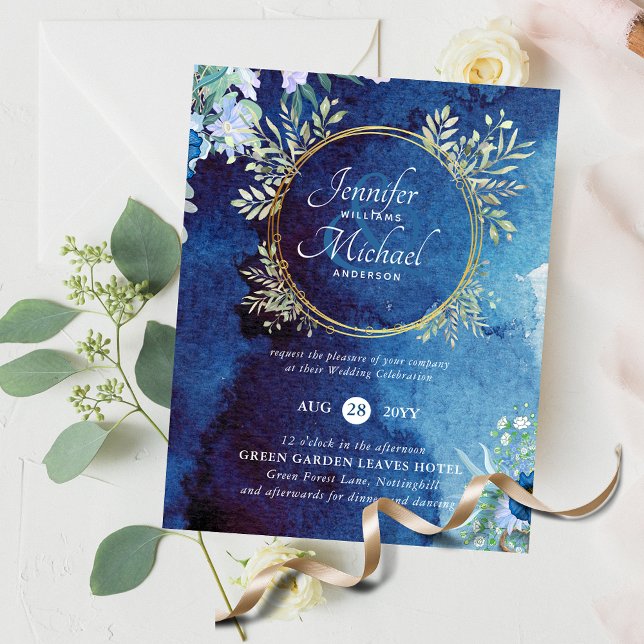 Papier Invitation de mariage florale bleu poussiéreux de  (Créateur téléchargé)