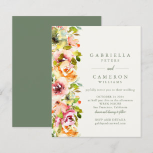 Papier Invitation de mariage florale bordeaux verte rusti