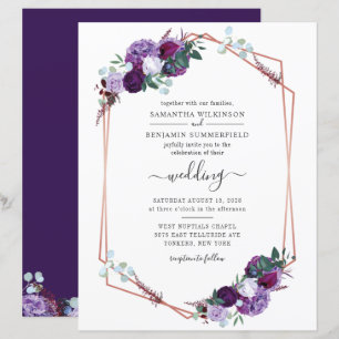 Papier Invitation de mariage géométrique à fleurs violett