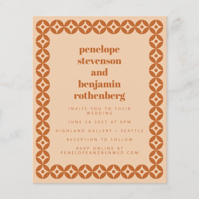 Papier Invitation de mariage géométrique Budget Brown Tan (Devant)