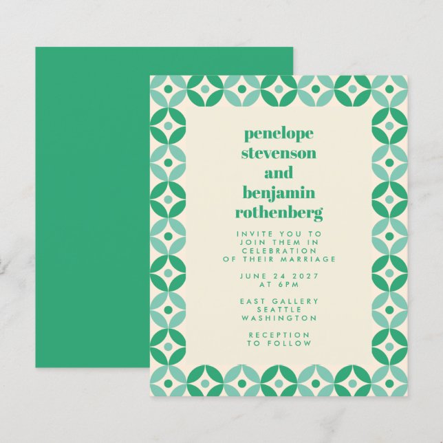 Papier Invitation de mariage géométrique chic vert moyen  (Devant / Derrière)