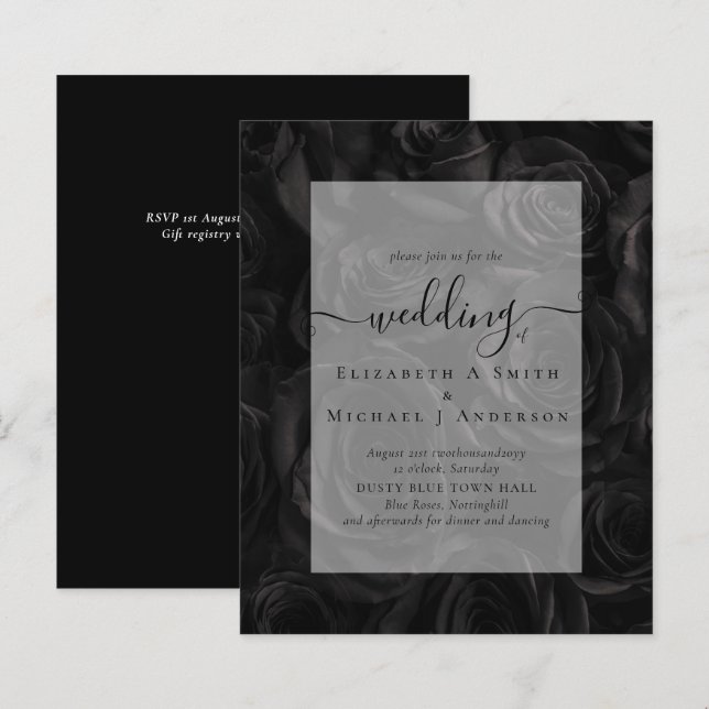 Papier Invitation de mariage gothique aux roses noires (Devant / Derrière)