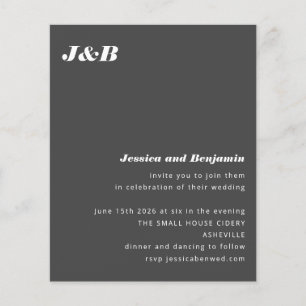 Papier Invitation de mariage moderne noir monogramme budg