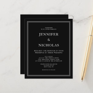 Papier Invitation de mariage noir élégante et formelle à