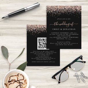 Papier Invitation de mariage noire avec code QR et paille