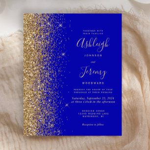 Papier Invitation de mariage pailleté or bleu royal à pet