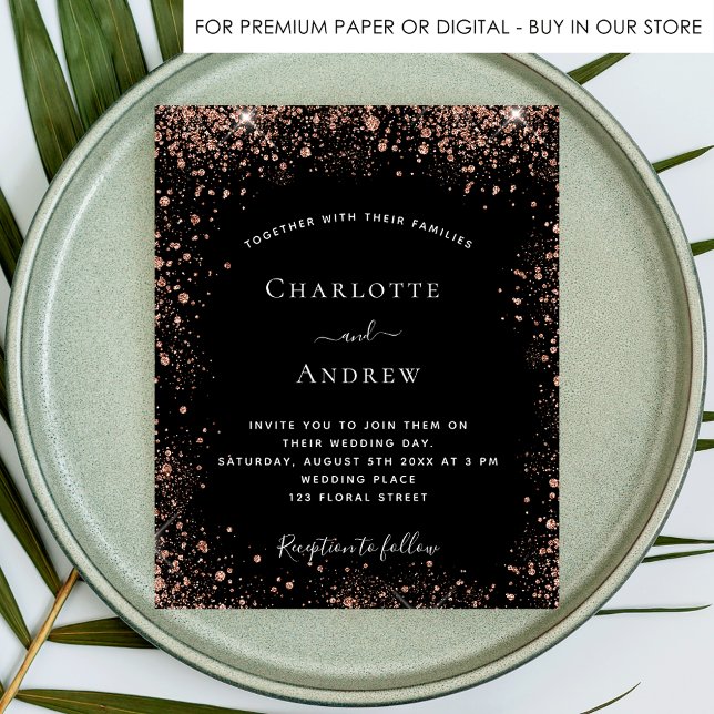 Papier Invitation de mariage pas chère à paillettes dorée (Créateur téléchargé)
