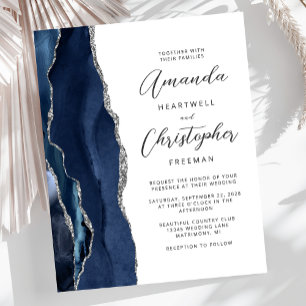 Papier Invitation de mariage pas chère bleu marine argent